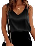 Ekouaer Womens Silk Satin Tops V Neck Casual Tank Black