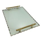 Tray 30X40CM Rectangular Glass With Gold Border & Handles