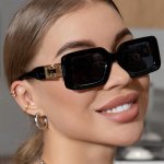 Square Frame Fashion Glasses With Chain Detail Y2K Trendy Glasses For Party Outdoor Camping