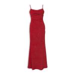 Red Shimmer Draped Maxi Dress