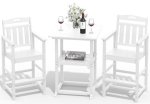 Suunyn Outdoor Bistro Bar Set Patio High Top Table And Bar Height Tall Adirondack Chairs Set Of 2 All-weather Hdpe Square Pub Fu
