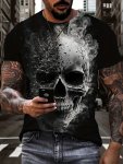 Horror Skull 3D Digital Pattern Print Men's Graphic T-shirts Causal Comfy Tees Short Sleeve Pullover Tops Men's Summer Outdoor C