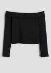 Ribbed Off-the-shoulder Top - Black