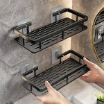 Modern No-drill Wall-mounted Rectangular Shelf Lightweight Abs Plastic Organizer Rack For Bathroom And Kitchen Space-saving Inte