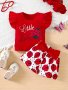 Baby's "little Lady" Print 2PCS Summer Outfit Cap Sleeve Top & Ladybug Full Print Shorts Set Toddler & Infant Girl's Clothes For Daily/holiday/party