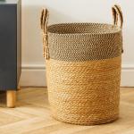 Bulrush Cotton Loop Handle Basket Black And Natural - Large 42X45CM