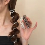 1PC Elegant & Sweet Style Spiral Hair Ties For Women Faux Pearl Embellished Telephone Cord Ponytail Holders Fashionable Hair Acc