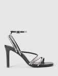 Crystal Jewelled Asymmetrical Strap Pm Sandal Heel - 40 Black
