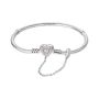 18CM - S925 Heart-shaped Clasp Bracelet With Pink Crystal Accents - Silver