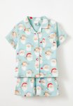 Cotton On Rylee Kids Organic Cc Short Sleeve Pyjama Set - Barber Blue santa Faces