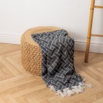 Geometric Lined Jacquard Throw Black
