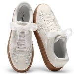 Vilanva Women's Lace Detail Fashion Sneakers Comfortable Casual Dress Sneakers With Retro Gum Sole Walking Trendy Footwear