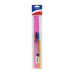 Marlin 30CM Ruler Kit 6 Piece - 30CM Ruler Rubbertipped Pencil Eraser Sharpener Black & Blue Pens Pack Of 48