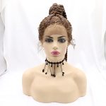 Xiweiya Plait Wig 100% Hand Braided Brown Wigs Synthetic Mixed Brown Braid Lace Front High Ponytails Wig With Baby Hair Lightwei