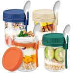 Drkio 4 Pack Glass Overnight Oats Containers With Lids And Spoons 16 Oz Mason Jars For Overnight Oats Jars Leak Proof Oatmeal Co