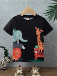 Boys Cartoon Animal Pattern Cute T-Shirt Children's Casual Short Sleeve Comfy Summer Top
