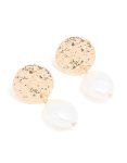 Goldair Gold Pearl Hammered Diac Drop Stud Earrings