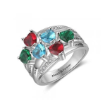 NJ502-CRI103853 Sterling Silver Personalized Names & Birthstones Ring