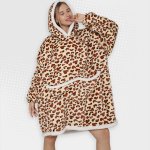 Adults Leopard Print Oversized Plush Blanket Hoodie