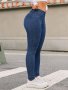 Women's Plain Washed High-waist Skinny Jeans In Dark Blue Basic Style Stretch Denim Ankle-length Pants Autumn