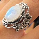 Vintage Women's Fashion Synthetic Moonstone Ring Anniversary Birthday Christmas Gift Party Ring Princess Bride Engagement Weddin