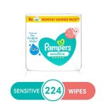 Pampers Sensitive Wipes 224 4 56 100% Purified Water Wipes