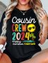 Women's "cousin Crew 2024" Graphic T-Shirt Colorful Print With Sun And Palm Design Round Neck Short Sleeve Tee Casual Sporty Top For Spring & Summer Ladies Apparel