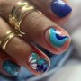 24pcs Summer Sea Blue Fake Nails Cute Flower Press On Nails With Shining Rhinestone And Swirl Design Glossy Glue On Nails Set Full Cover