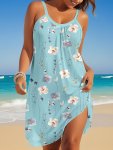 Plus Size Floral Print Cami Dress Casual Ruched Sleeveless Crew Neck Dress For Spring & Summer Women's Plus Size Clothing