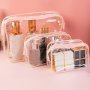 3PCS Set Waterproof Transparent Travel Toiletry Bags - Minimalist Zippered Cosmetic & Makeup Organizer Pvc Material Odorless