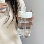 1PC 550ML Portable Leak-proof Sports Water Bottle With Straw Flip Top Seal Large Capacity Impact-resistant High Temperature Resi