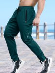 Men's Solid Casual Footed Trousers With Zip Pockets Men's Sports Wear Pants For Spring Summer