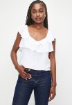 Double Frill Linen Top - White