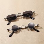 2 Pcs Couple's Sports Glasses Metal Frame Polycarbonate Lenses Round & Rectangle Ideal For Hiking & Mountain Climbing Vintage Pu