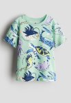 Printed T-Shirt - Light Green Patterned