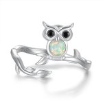 Zepmais 925 Sterling Silver Animal Ring - Adjustable Open Owl Axolotl Rings With Heart Cubic Zirconia Opal Cute Animals Jewelry