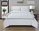 Simon Baker T200 Cotton Percale Embroidered Duvet Cover Set - Roxanne Grey stone Various Sizes - Grey Super King 260 X 230CM +