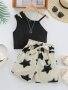 Girls Chic Outfit Star Print Shorts + Sleeveless Crop Top Elegant & Fashion Girls Summer Set