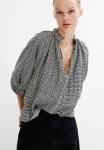 Balloon-sleeved Blouse - Cream & Black Patterned