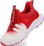 Yolark Boys Girls Sneakers For Kids Non-slip Tennis Shoes Fashion Lightweight Breathable Running Sport Athletic White Red Toddle