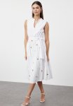 A-line Embroidered Midi Woven Dress - White