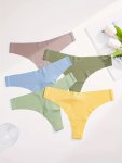 5PCS Seamless Solid Thongs Soft & Comfy Stretchy Intimates Panties Women's Lingerie & Underwear
