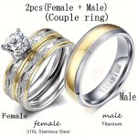 2PCS Fashion Jewelry Couple Wedding Ring Set Women's 2-PIECE Set And Men's 1-PIECE Titanium Steel Wedding Ring