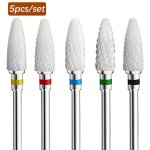 5PCS Ceramic Nail Drill Bits Set Acrylic Nail File Bits 7.62 81.28CM Shank Professional Corn Shape Ceramic Bits For Shaping Poli