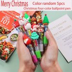 5PCS Christmas MINI Ballpoint Pens - 4 Vibrant Colors Cartoon Deer & Santa Designs Retractable Oil-based Ink Pens For Journaling