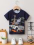 Cartoon Animal Car Print T-shirt Casual Short Sleeve Creative Versatile Top Boy's Spring Summer Clothing