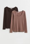 2 Pack Jersey Tops - Black dark Beige
