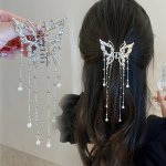 1PC Elegant Premium Punk Y2K Butterfly Tassel Claw Clip Women Girls Princess Style Casual Leisure Hair Accessories Gift Photo Pr