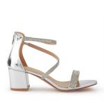 Silver Shiny Low Block Heels
