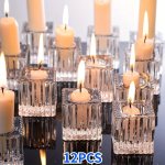 12PCS Glass Hurricane Candle Holders Elegant Tabletop Candlesticks For Wedding Anniversary Birthday Dates Home Living Room Decor